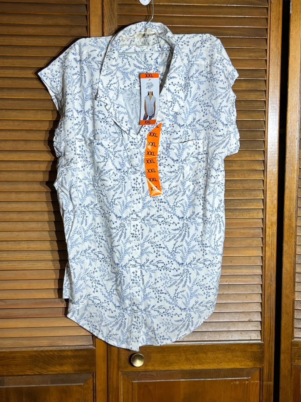 Jachs White Blouse with Blue Leaf Print - Picture 1 of 6